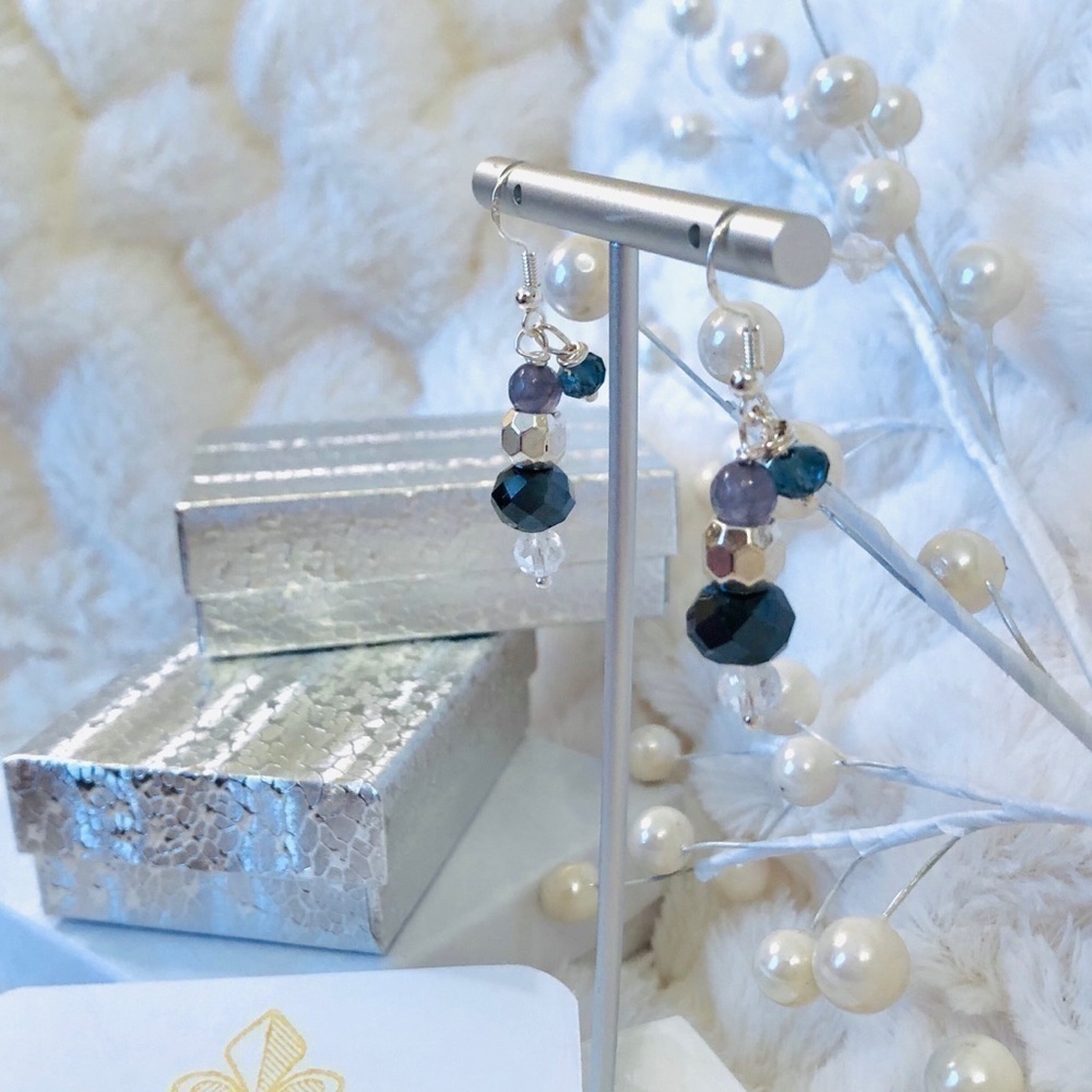 𝅺BOHO Indie Sterling Silver Earrings 🌟Purple & Deep Blue Crystal Handcrafted - Picture 6 of 11